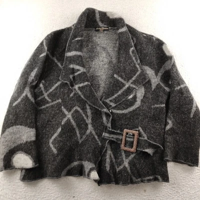 Marisa Christina Wool Cardigan Jacket Size Large Black Artsy Belted - Image 1 of 4