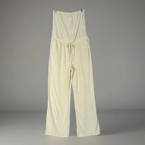 Beyond Yoga Womens Tropez Jumpsuit M White Strapless Terry Velour Beachy Y2K - Picture 1 of 15