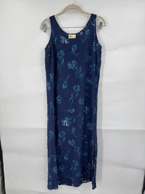 Vestido feminino vintage sutiãs 100% seda floral 12 azul tropical resortwear férias verão - Imagem 1 de 4
