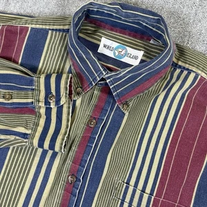 Vintage 90s Style Men’s Large Multicolor Stiped Long Sleeve Button Down Shirt - Picture 1 of 6