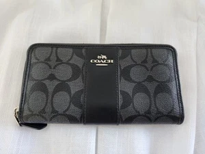 COACH Wallet Long Wallet Black Smoke Black Signature Long - Picture 1 of 11