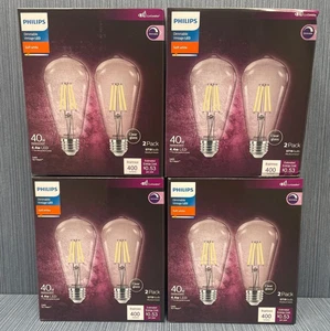 8 Pack x Philips LED 40W Clear ST19 Soft White Dimmable 400 Lumens E26 Base - Picture 1 of 9