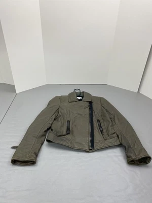 Chaqueta Ann Taylor LOFT Mujer 4 Verde Oliva Moto Asimétrica Cremallera Cremallera Puños Foto 1 de 4