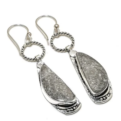 Pendiente de joyería de plata de ley 925 hecho a mano con piedras preciosas de coral Stingrey 2,76" f596 Foto 1 de 2