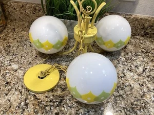 Vintage Retro Ceiling Light / Chandelier Green & Yellow Glass Globes - Picture 1 of 8
