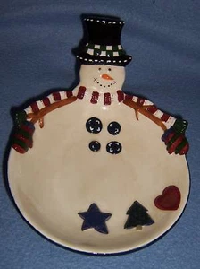 Cute Christmas SNOWMAN friends CANDY BOWL DISH pottery - Picture 1 of 1