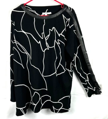 Top tejido CHICOS 3 talla XL negro blanco plisado imitación cuero ribete broches de presión manga larga Foto 1 de 4