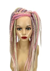 Blonde Pink Dread Falls, Pastel Dreadfall, Ponytail Dread on Hairband Hair Tie - Picture 1 of 9