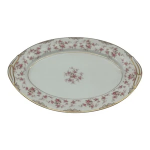 NORITAKE Charmaine Pattern 5506 Japan Pink & White Flower Gold Rim Oval Platter - Picture 1 of 7