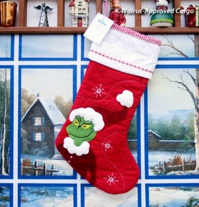 POTTERY BARN KIDS GRINCH QUILTED CHRISTMAS STOCKING -NWT- HELP ME! I’M FEELING! - Picture 1 of 9