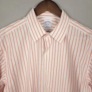 Brooks Brothers Shirt Mens Large 16 36 Orange Striped Non Iron Office Casual - Picture 1 of 12