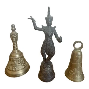 LOT OF VINTAGE BRASS/BRONZE BELLS FROM THAILAND, INDIA, DON QUIXOTE BELL - Picture 1 of 11