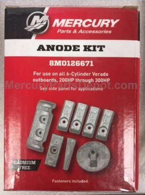 Kit de ánodo fueraborda Mercury Verado L6 (200/225/250/275/300) - Parte # 8M0126671 Foto 1 de 4