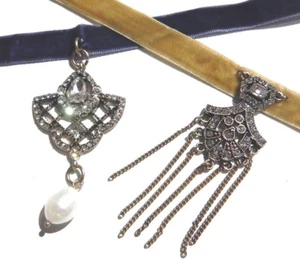 VELVET & CRYSTAL ART DECO CHOKER Great Gatsby rhinestones necklace flapper 1Y - Picture 1 of 15