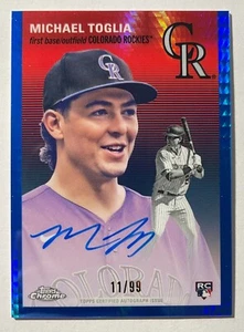 2023 Topps Chrome Platinum Anniversary Michael Toglia Blue Prism Auto RC 11/99 - Foto 1 di 2