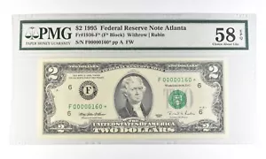 1995 $2 Atlanta GA FRN Fr#1936-F* Star Error Gem Unc 58 EPQ PMG Low Serial *5457 - Picture 1 of 3