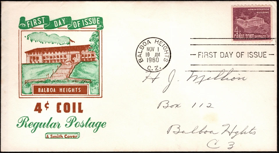 Canal Zone - 1960 - 4 Cents Administration Building Coil Issue Cacheted FDC #154 - Image 1 of 1