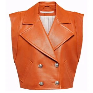 Womens Motorcycle Leather Vest Double-Breasted Workwear Cropped leather vest - Picture 1 of 7