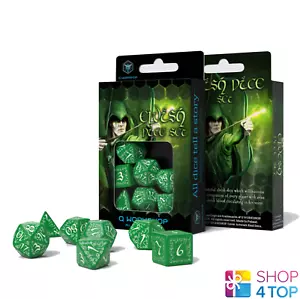 ELVISH DICE SET GREEN AND WHITE ROLE PLAYING GAMES Q-WORKSHOP DND RPG ROLL NEW - Picture 1 of 2