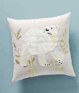 Anthropologie RUFUS PILLOW Dog Terrier Embroidered Pom-Poms Complete Cotton NEW