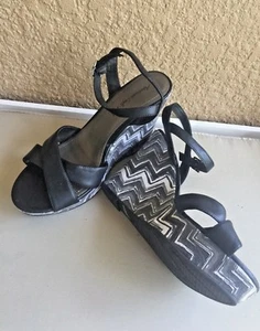 American Eagle Women Black White 9.5 M Open Toe Wedge High Heels Strappy Sandal - Picture 1 of 9