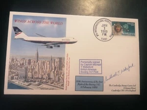 1989 Boeing 747 Cover WINGS ACROSS THE WORLD, signed Capt. M. T. Wakeford. - Picture 1 of 3