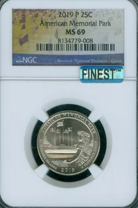 2019 P AMERICAN MEMORIAL QUARTER NGC MS69 MAC FINEST GRADE & SPOTLESS . - Picture 1 of 2