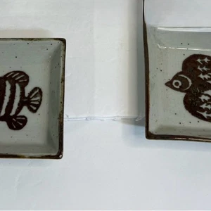 Vintage OTAGIRI Fisch und Vogel Steinzeug Soja Schale - Bild 1 von 2