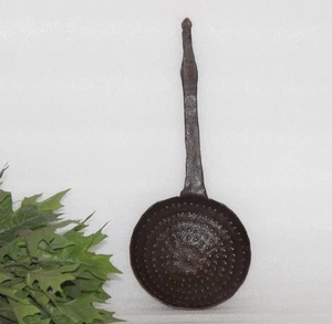 Antique Iron Kitchenware Frying Spoon Original Old Hand Crafted Engraved - Picture 1 of 11