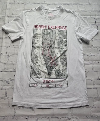 Armani Exchange A|X Men’s Slim Fit Graphic Map Print T-Shirt White Size XS - Image 1 of 4
