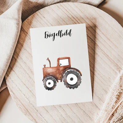 Bügelbild Traktor rostfarben, Traktor zum aufbügeln, im Set 3 Größen, für Kinder - Bild 1 von 4