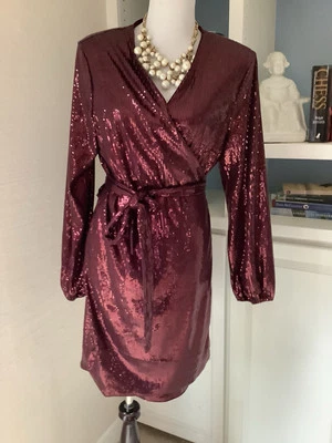 Vestido INC International Concepts, Talla XL, Lentejuelas Borgoña, Envolvente, Manga Larga Foto 1 de 4