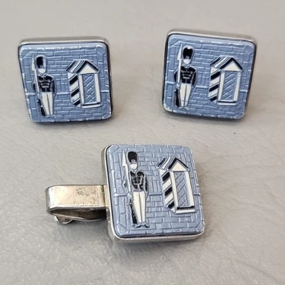 Juego de tachuelas de corbata de gemelos Guardia Real de Londres diseño de ladrillo azul accesorio para hombre 7/8" Foto 1 de 4