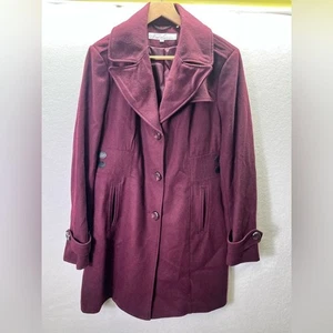 Kenneth Cole Wollmischung Erbsenmantel Damen 14 Burgunderrot Warm Winterjacke - Bild 1 von 6