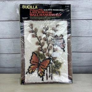 Vintage 1970s Bucilla Butterfly Latch Hook Rug Kit 27x20 Boho Hippie Wall Art - Picture 1 of 11