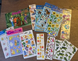 Vintage 90s Sticker Lot Scooby Doo Book Care Bears Scented Felt Puffy Horses - Picture 1 of 11