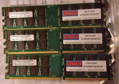DMS Data Memory Systems 3 X 1GB DDR1 PC3200U RAM RETRO COMPUTING - Image 1 of 2