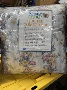 Vtg 90s Springmaid Quilted Comforter KING Floral Stripes FREE SHIP - Picture 1 of 3