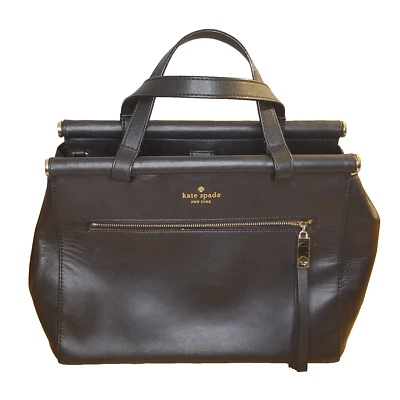 Bolso de mano Kate Spade Cherise Royal Place de cuero negro sin correa Foto 1 de 4