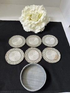 Lord & Taylor Silver  Beaded Coasters  SET of 6 in Holder 2001 - Picture 1 of 2