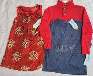 Cat & Jack Christmas Attire Bundle - Sequins Dress, Tee, Knit Sweater NWT - Picture 1 of 5