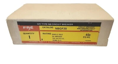 Federal Pacific FPE NBGF20, 20Amp 1 Pole gfi ground fault Circuit Breaker NEW - Image 1 of 4