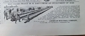 American Box Ball Company Bowling Alley 1909 anuncio original vintage - Imagen 1 de 1