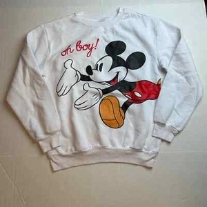 Disney “Oh Boy” Mickey Mouse Graphic Crew Neck Sweatshirt Junior M White - Picture 1 of 3