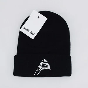 Actual Fact MF Doom Side Mask Embroidered Hip Hop Roll Up Black Beanie Hat - Picture 1 of 1