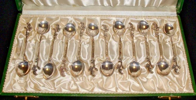 12 Swedish 1949 *STERLING Demitasse SPOONS in CASE *EXCELLENT *Art Nouveau Flare - Image 1 of 4
