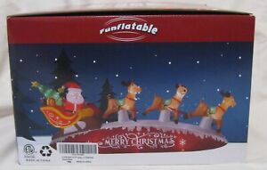 Funflatable Santa's Sleigh with 3 Reindeer Scene Inflatable 10 foot Long NIB