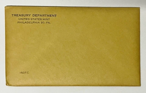 1962 US Silver Proof set with Mint Packaging and COA, Sealed Envelope Cover