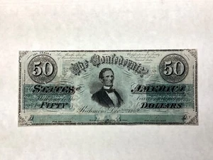 ~1862 $50 Confederate Civil War Currency - T 50 -Jefferson Davis - Cut Cancelled - Picture 1 of 2