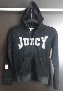 NEW Girls JUICY COUTURE Black LA Robertson Jacket Hoodie Velour Pitch Gold Sz 12 - Picture 1 of 9